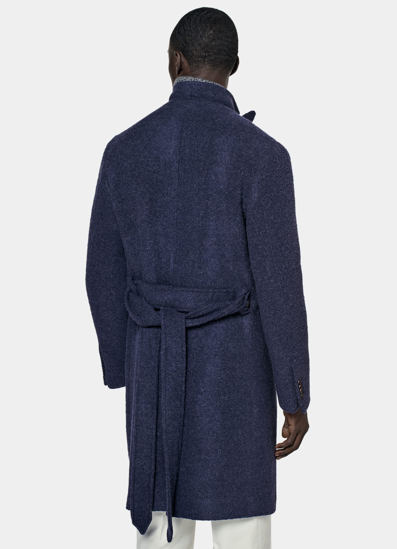 Manteau ceinturé bleu moyen
