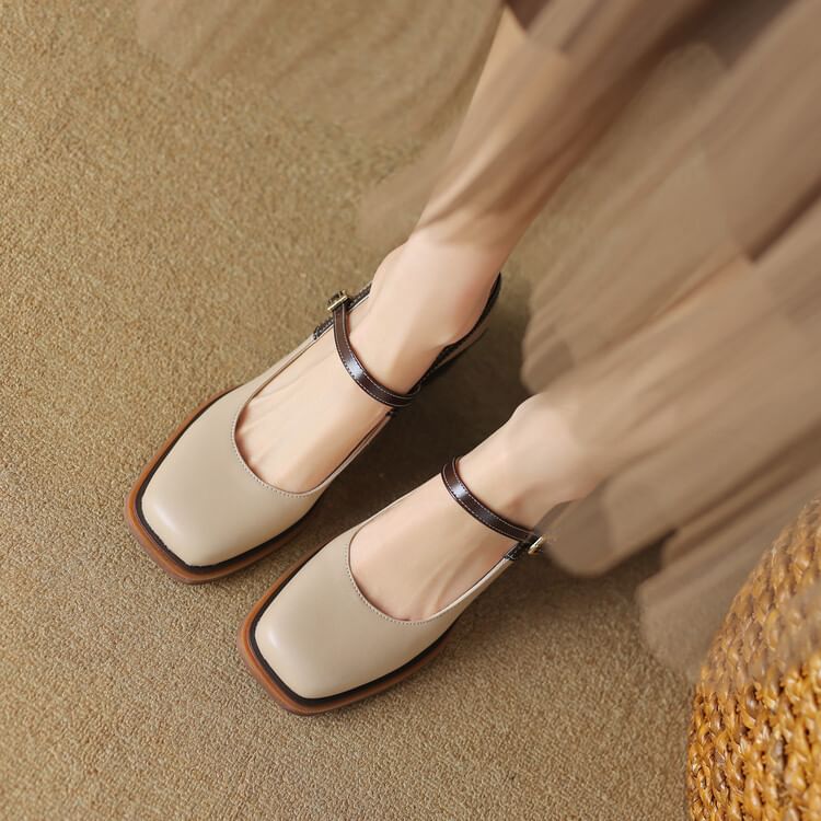 Freesia - Mary Jane pumps met vierkante neus en dikke hak
