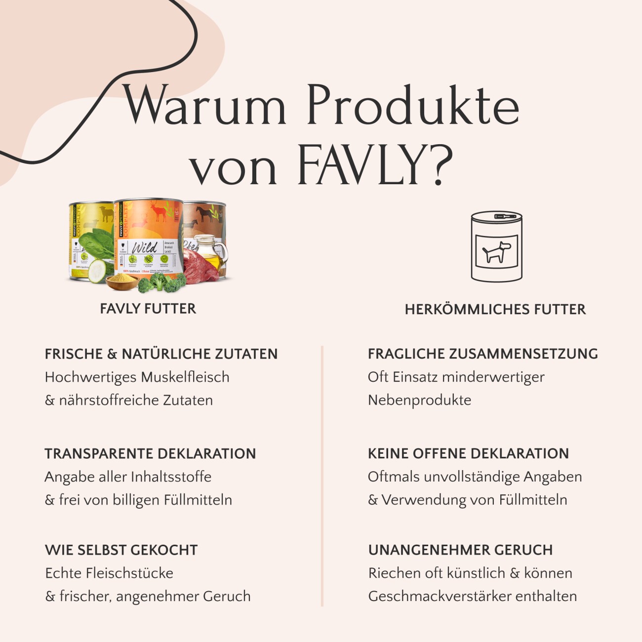 FAVLY Petfood Nassfutter Ente mit Hirse & Spinat 6x800 g