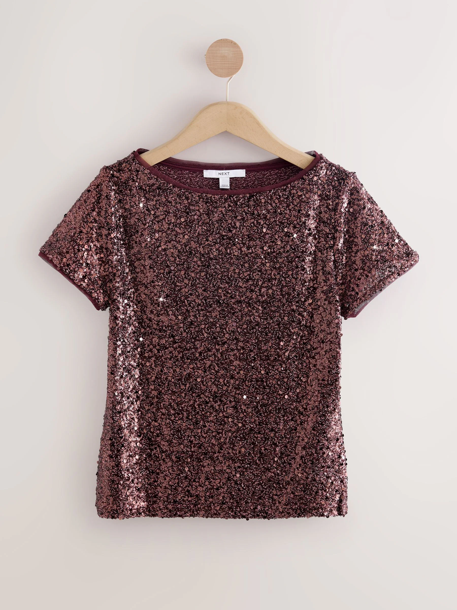 Mauve-paars - Short Sleeve Slash Neck Sequin T-Shirt