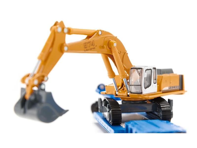 Siku MAN TG-A Schwertransporter mit Liebherr Bagger 1:87 H0 MAN Lastwagen mit Tiefbettauflieger und Liebherr Löffelbagger
