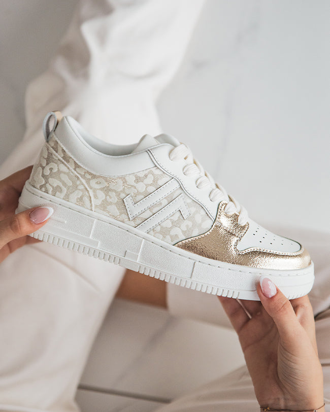 Basket femme blanche et dorée à lacets - CL75 GOLD