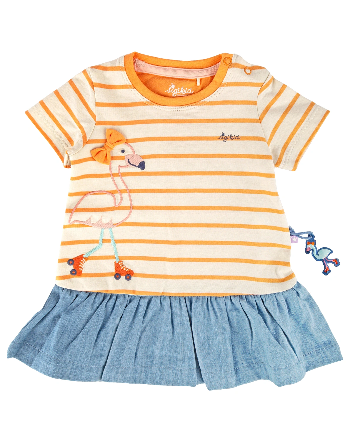 Kurzarmkleid B - SKATING FLAMINGO gestreift in orange
