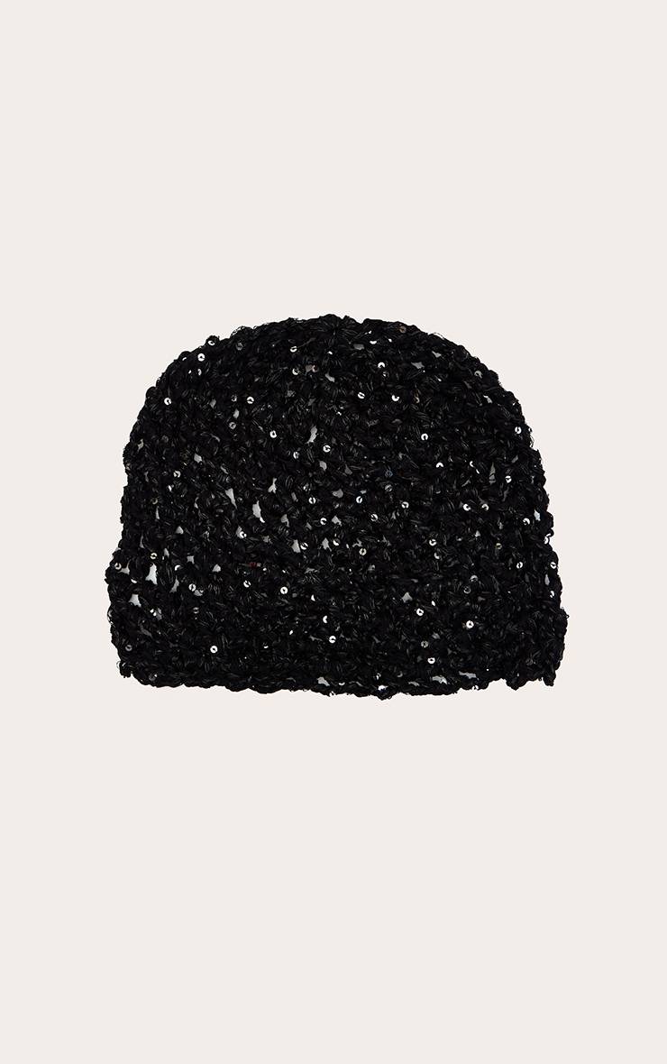 Noir Bonnet Tricoté À Sequins
