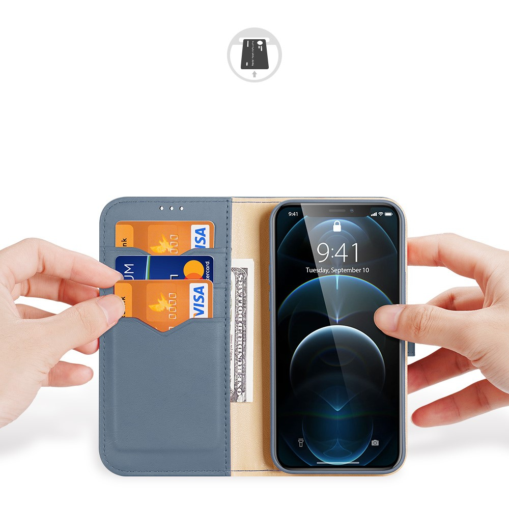 iPhone 12 / iPhone 12 Pro Flip Wallet Cover Echtleder Tasche (RFID Schutz) - Blau