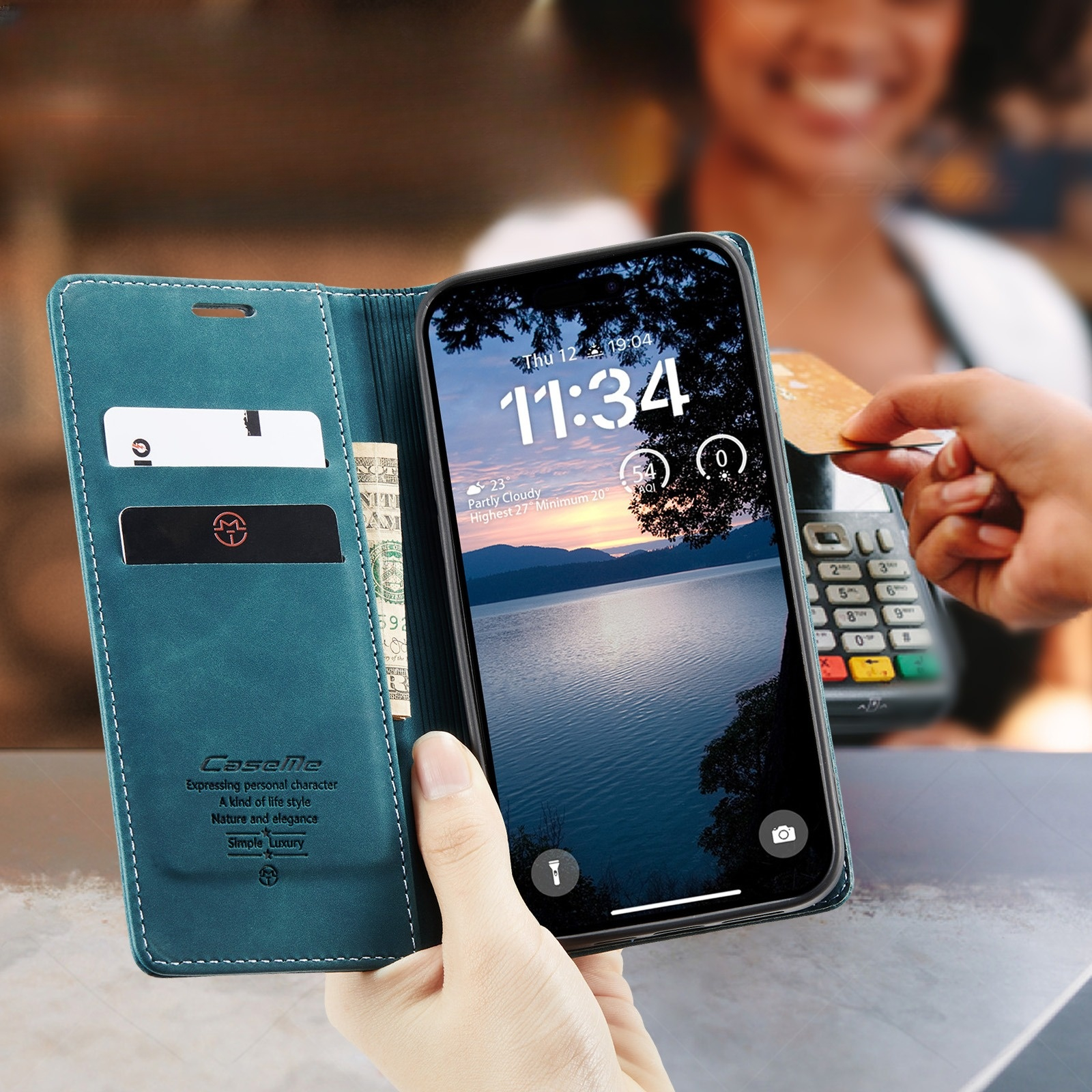 iPhone Air Leder Tasche Flip Wallet Etui mit Kartenfächern - Blau
