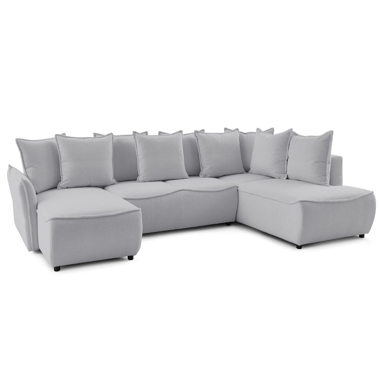 Bobochic Canapé panoramique convertible coffre d'angle gauche bouclette léon gris clair - 320x194x90 cm