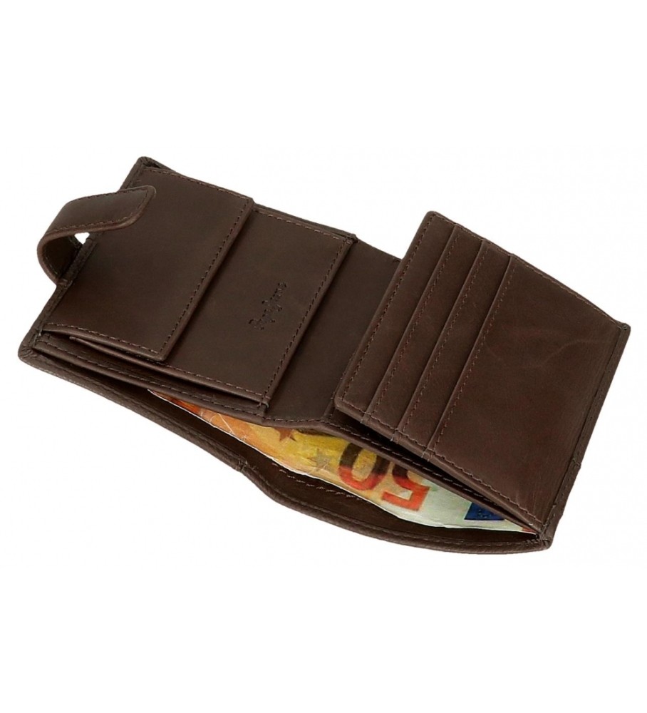Carteira Pepe Jeans Checkbox em couro com fecho de clique marrom