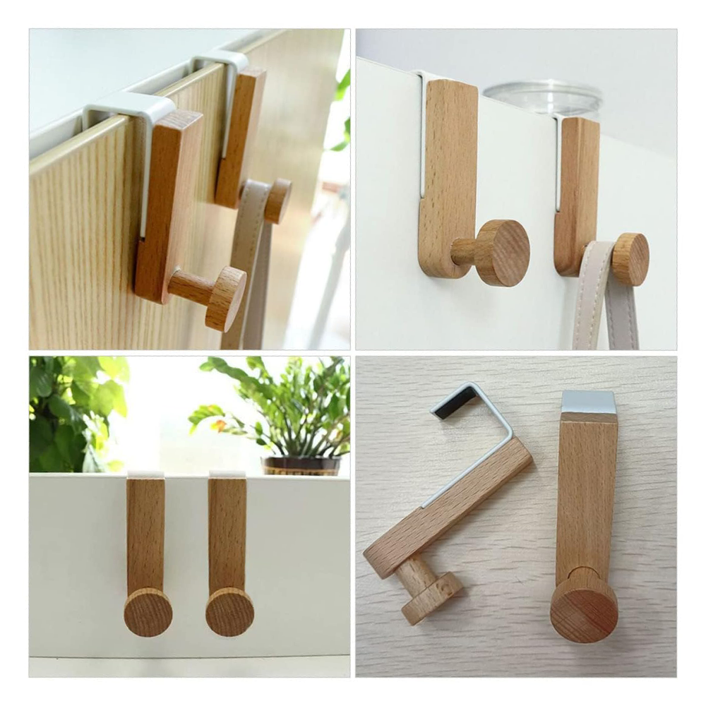 (80x65mm) Holz Tür Haken Multifunktions Bügel Universal Garderoben Kleiderhaken - Braun / Weiss