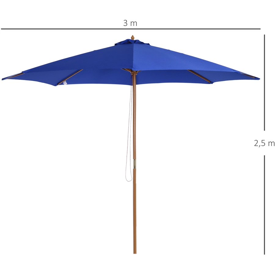 Outsunny Sonnenschirm mit leichtgängigem Seilzug blau
