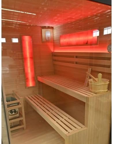 SANOTECHNIK Sauna LUXOR1 – Sauna & Infrarotsauna für 2 Personen 120×120×190cm, Harvia3,5kW Ofen, LED‑Licht, 8mm ESG‑Glas – Art.Nr. SB50120