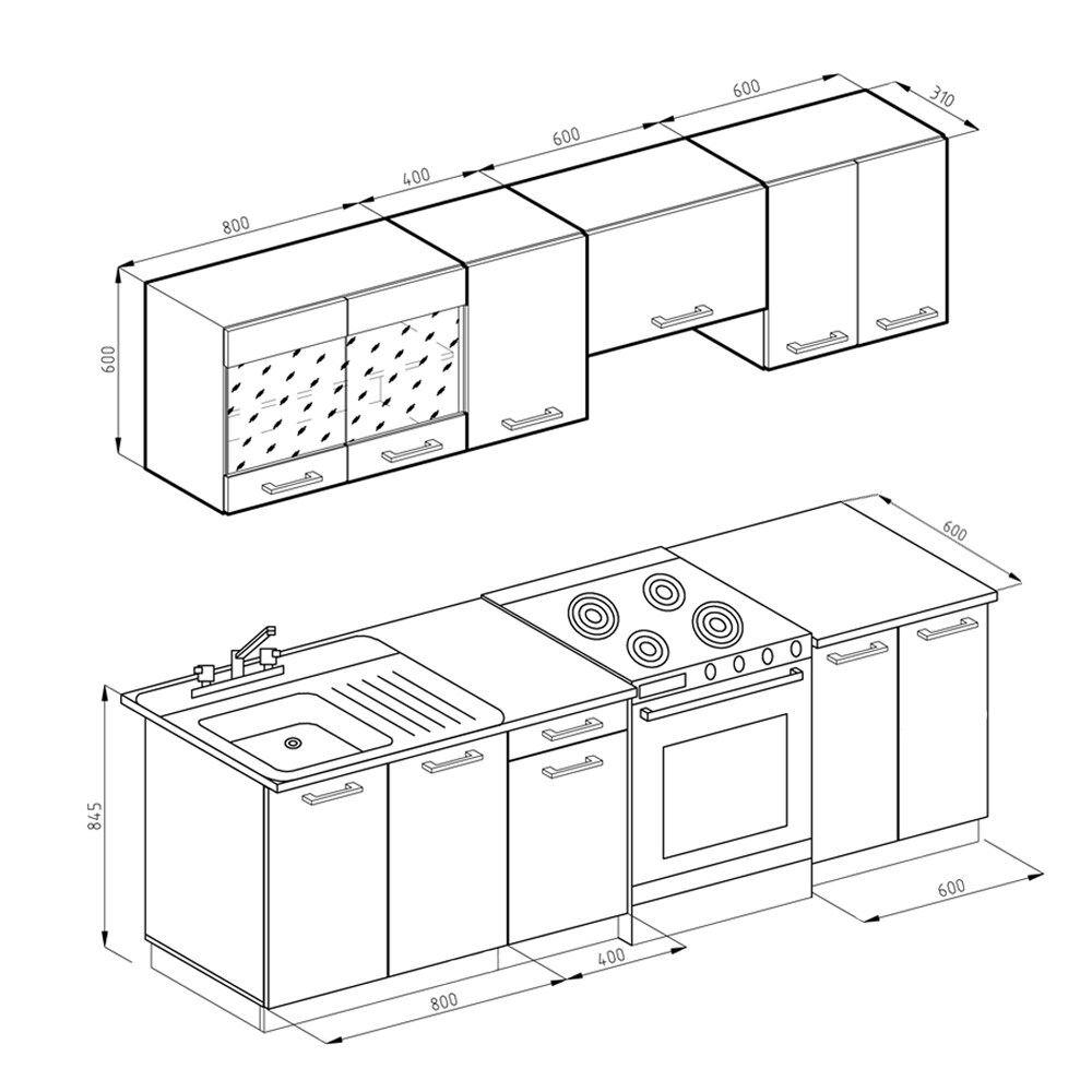Vicco Küchenzeile Küchenblock Einbauküche Raul Anthrazit Eiche 240 cm modern Küchen Schränke Spülenunterschrank Unterschrank Hängeschrank Arbeitsplatte Küchenmöbel