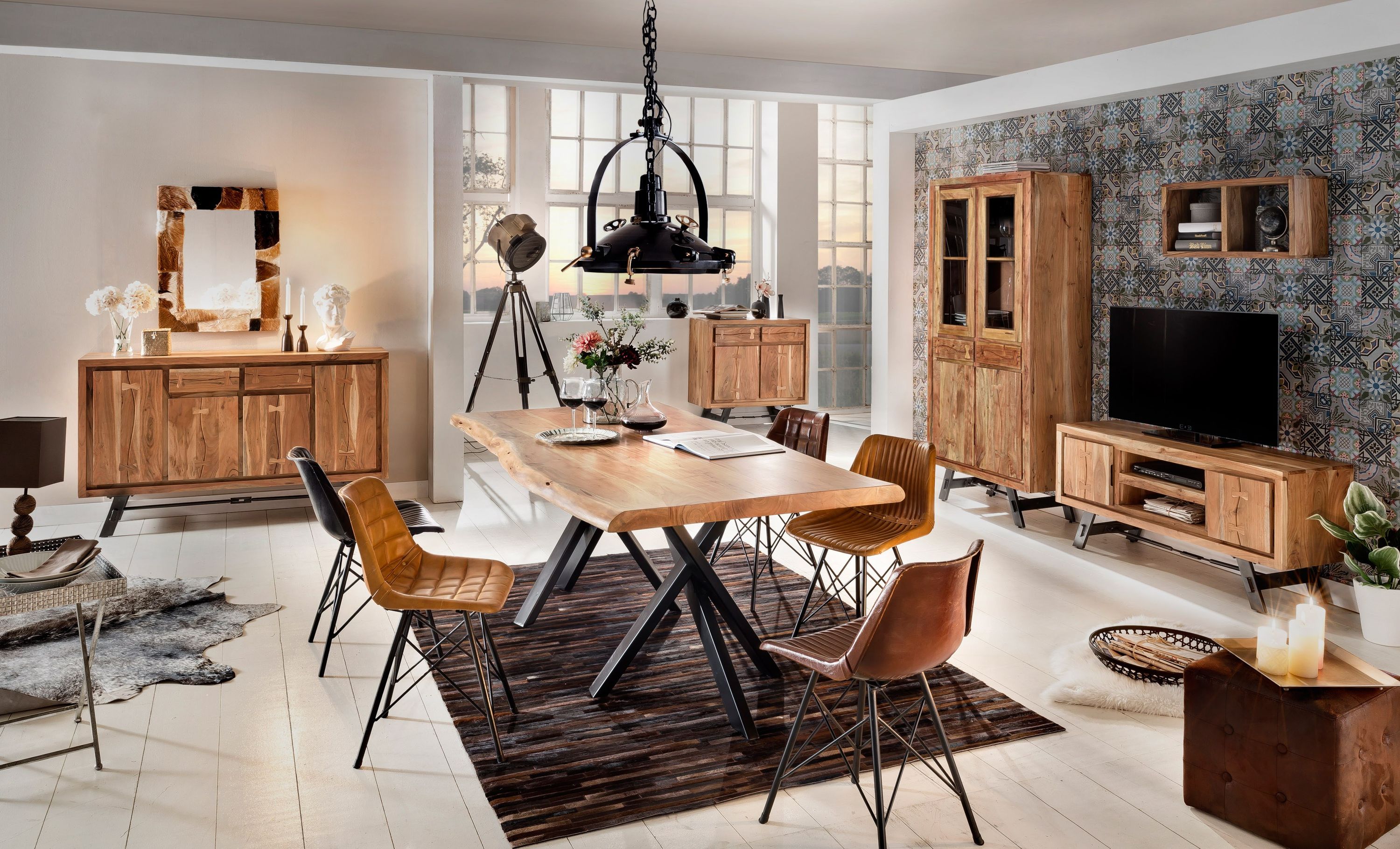 Tisch 180x100 Akazie Stahl Esstisch Speisetisch Küchentisch Esszimmer Küche