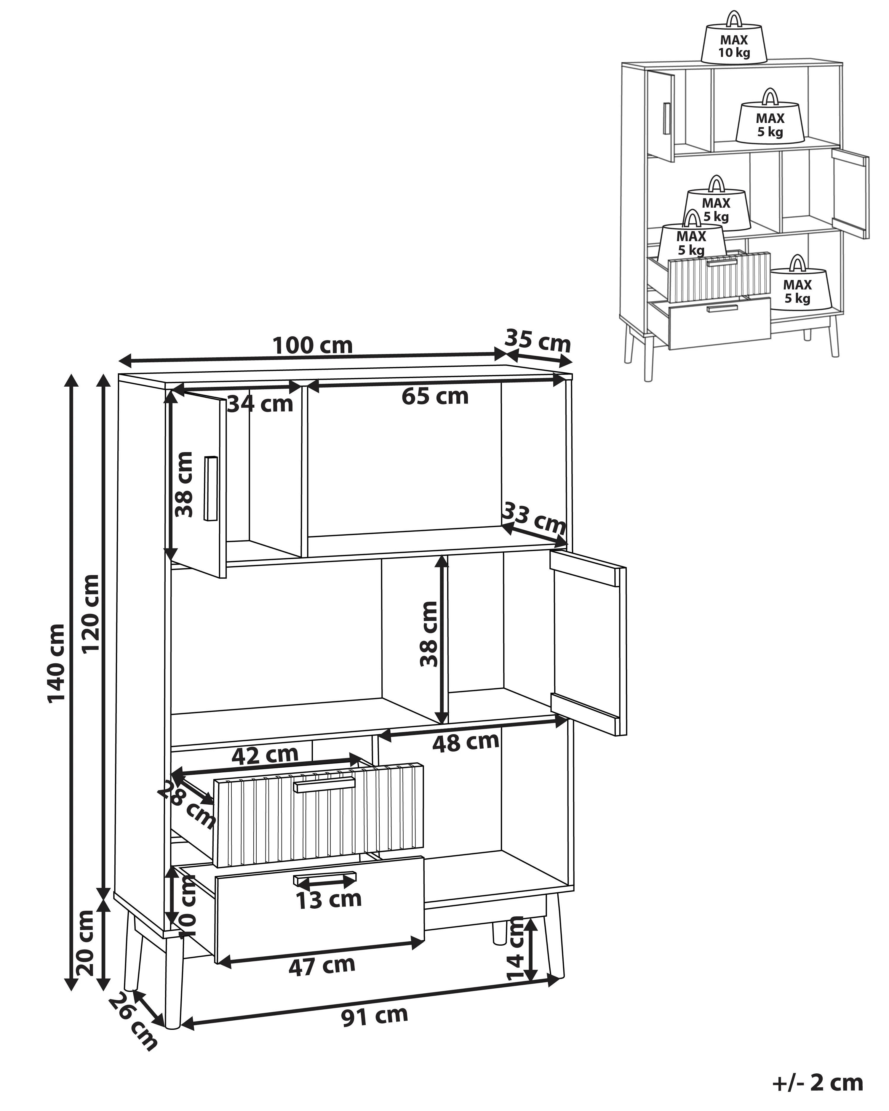 Rek LYNWOOD 140 cm Lichtbruin