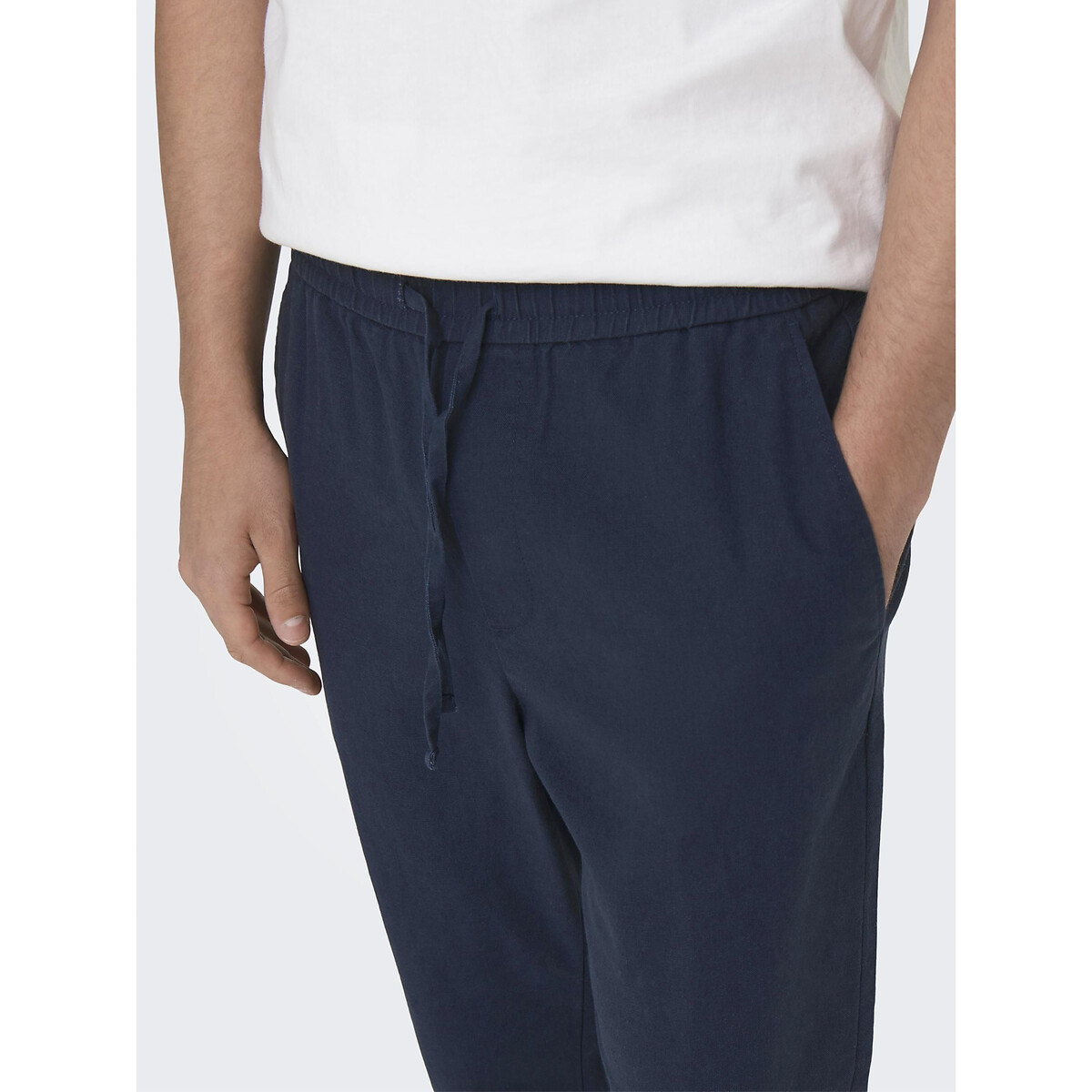 ONLY & SONS<br>Calças de algodão e linho com cordão na cintura