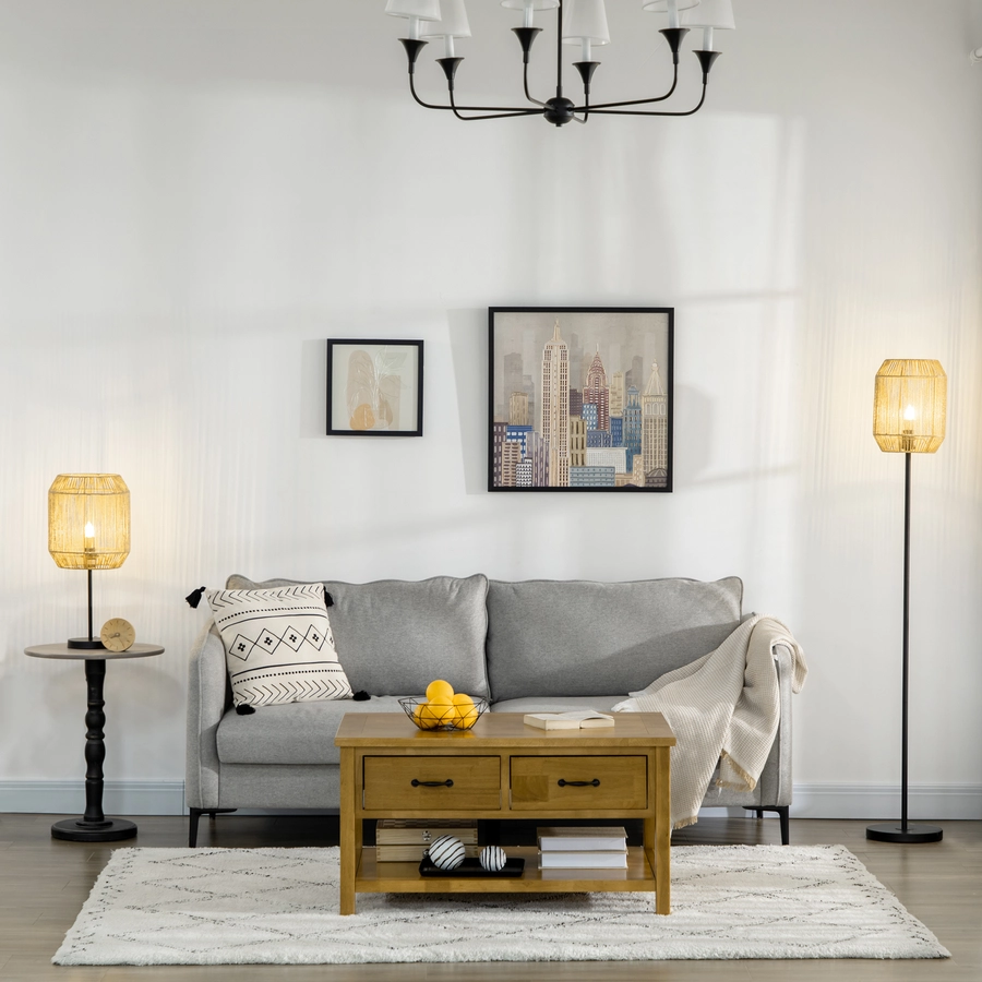 HOMCOM Stehlampen-Set mit E27 Fassung schwarz, beige