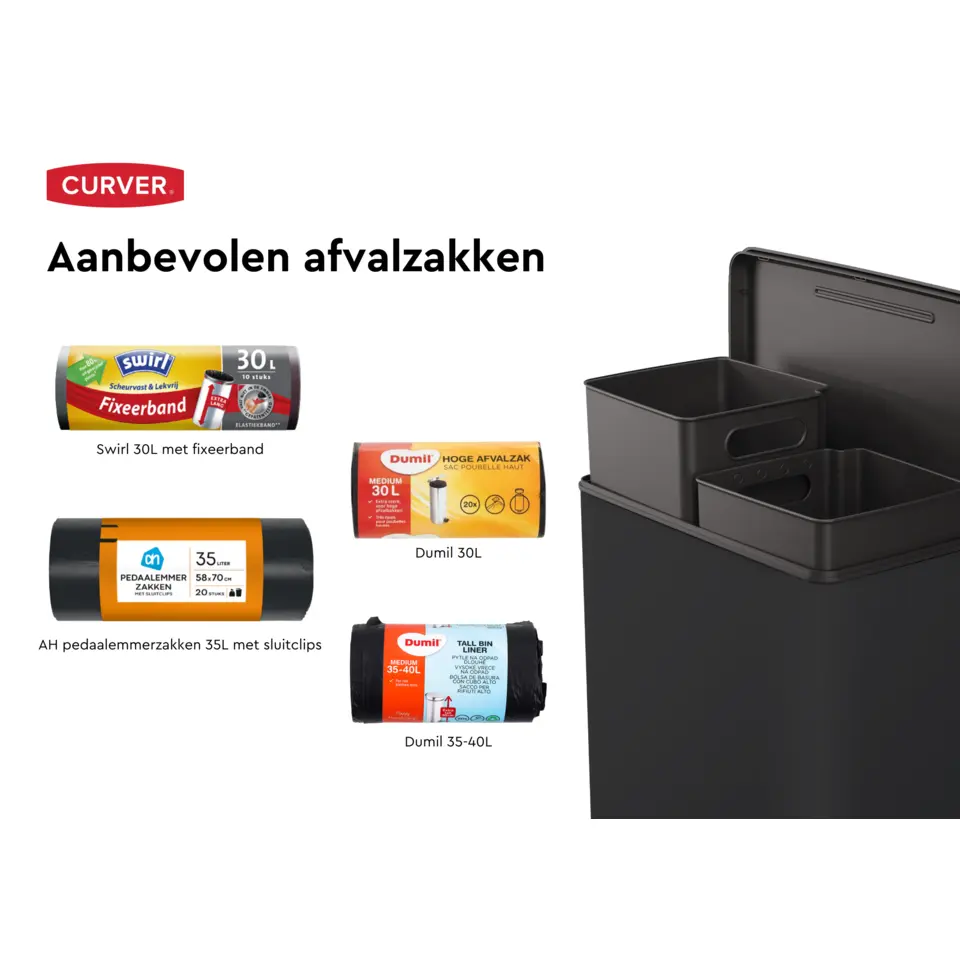 Curver Decobin Duo Prullenbak - 26L 26L - Rechthoekig - Zwart