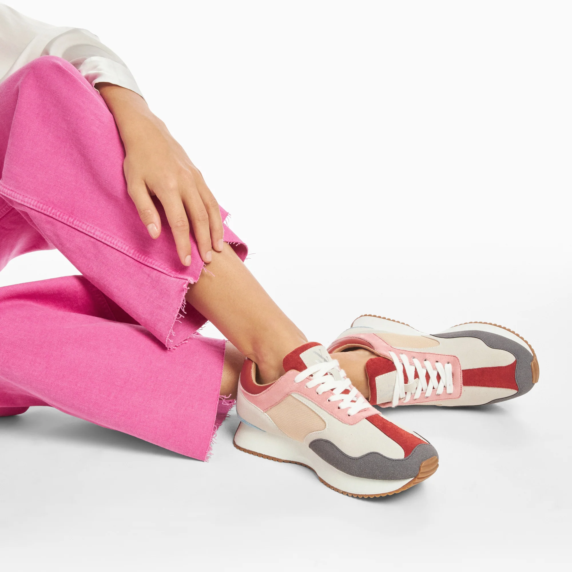 Sneakers-Baskets Solveig gris et rose à semelle running