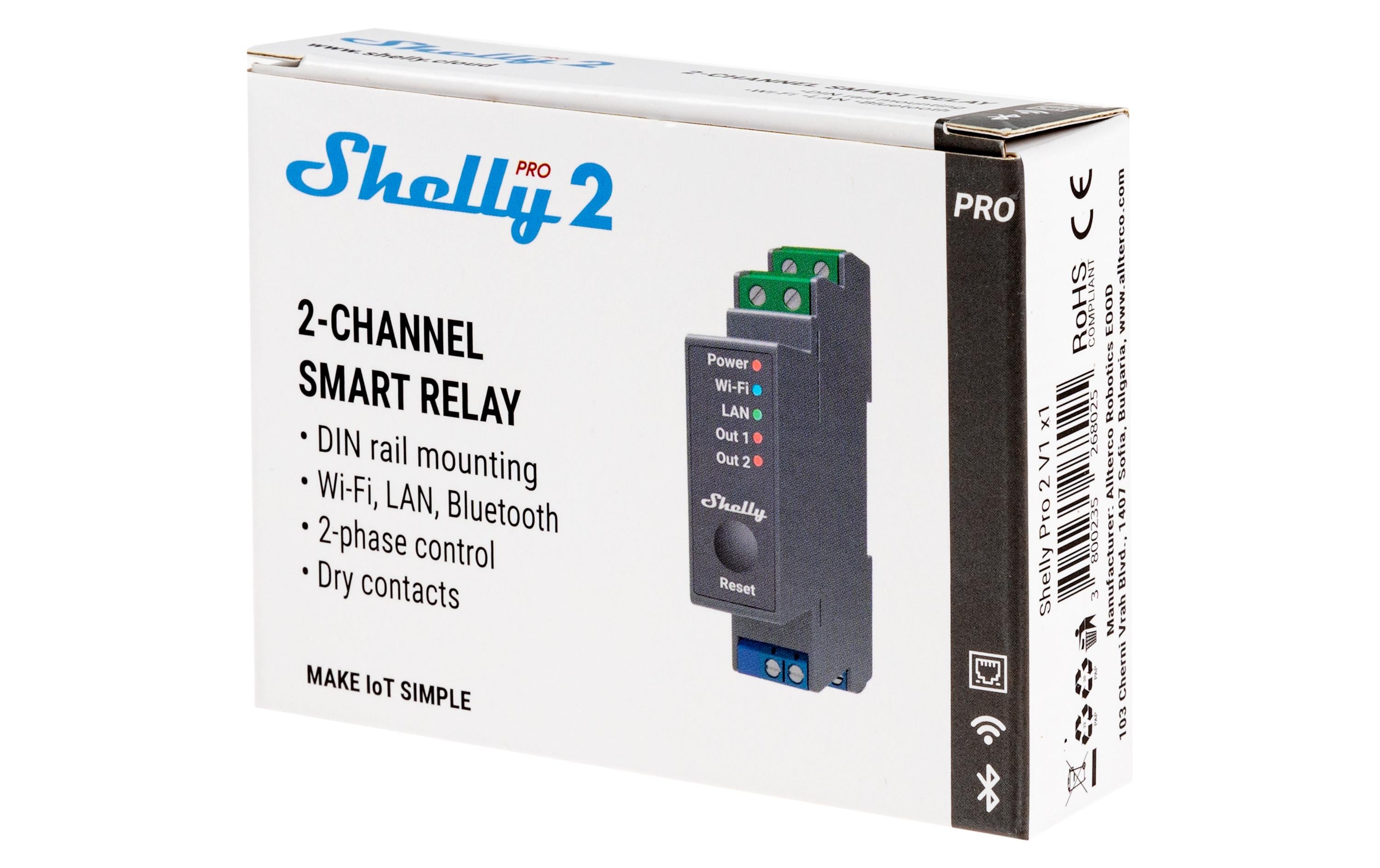 WLAN-Schaltaktor Shelly Pro 2DIN-Rail-WiFi-Switch, IP-Relais mit Shelly Pro AddOn Schnittstelle
