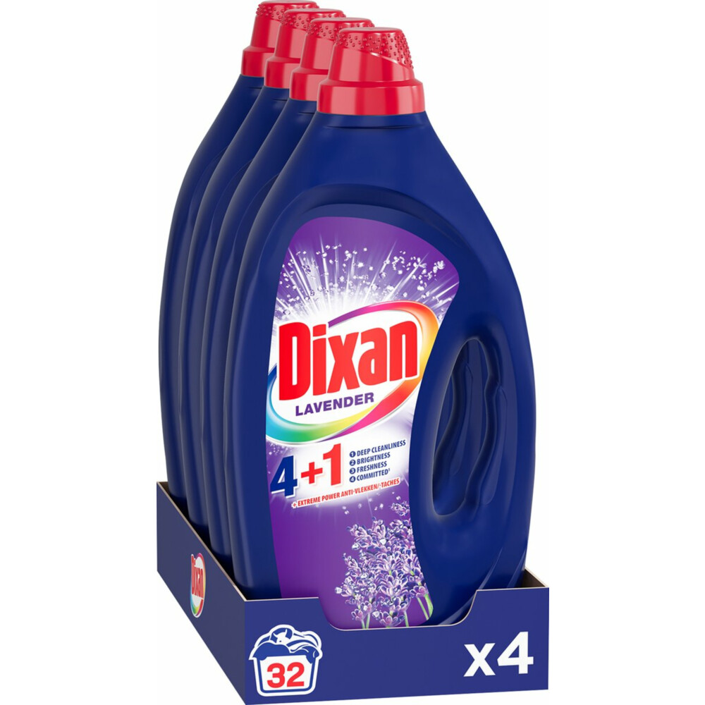 4x Dixan Vloeibaar Wasmiddel 4+1 Lavender Fresh 32 Wasbeurten1,440 liter