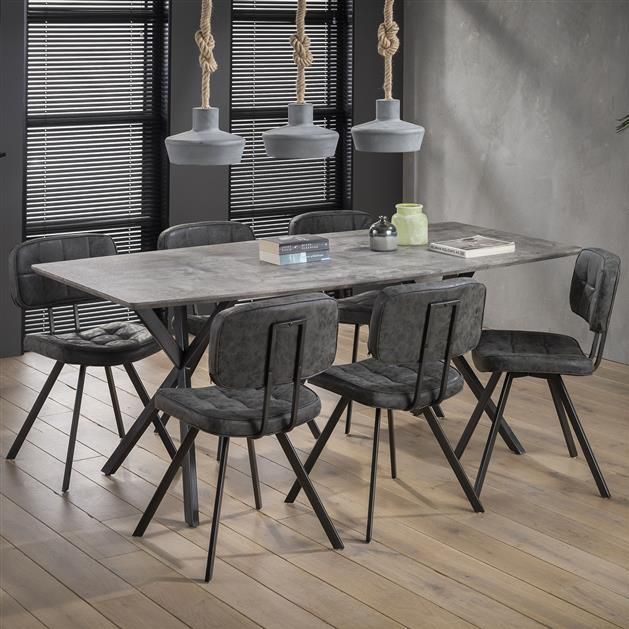 Hoyz Collection - Eetkamertafel blad ovaal - Eettafel betonlook - Vintage staal - Grijs - 190x90cm