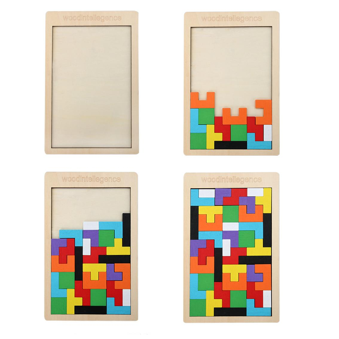 (18x27cm) Holz Tetris Puzzle Tangram Spiel Pädagogisches Gehirn Training - Bunt