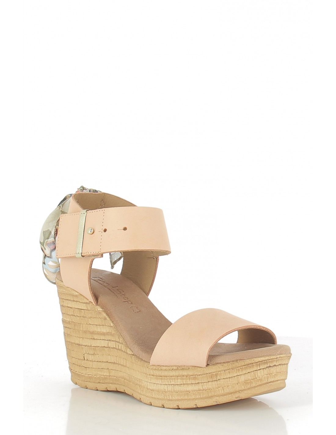 goodstep Sandales compensées femme Jeanne cuir rose et foulard