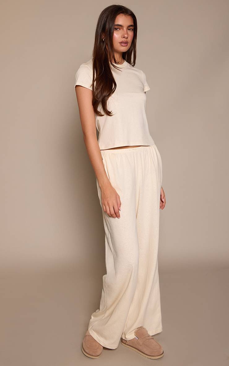 Crème Pantalon Large Décontracté À Texture Douce Et Jambe Ample