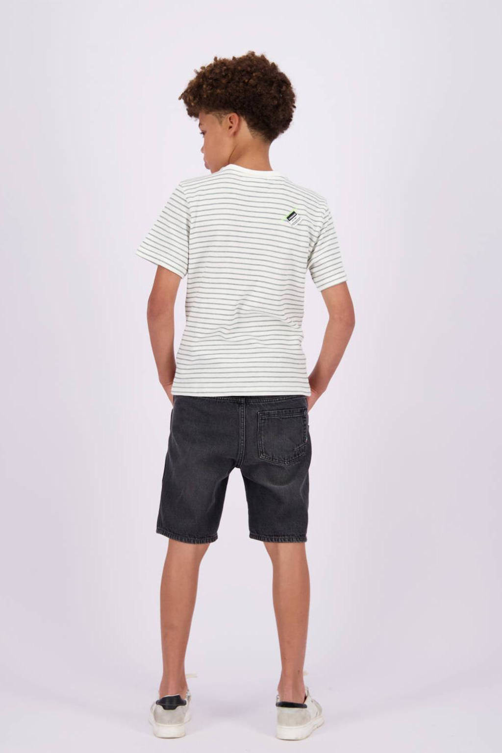 Vingino gestreept T-shirt Hiweko ecru/groen