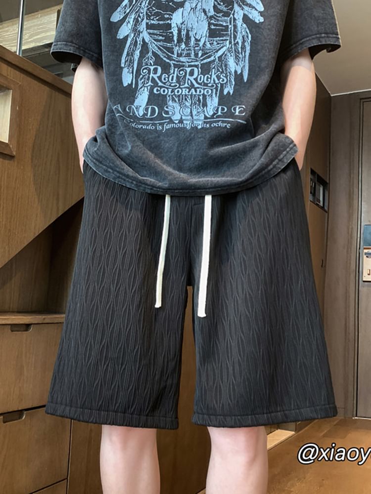 emeisa - Jacquard shorts met trekkoord in de taille en wijde pijpen
