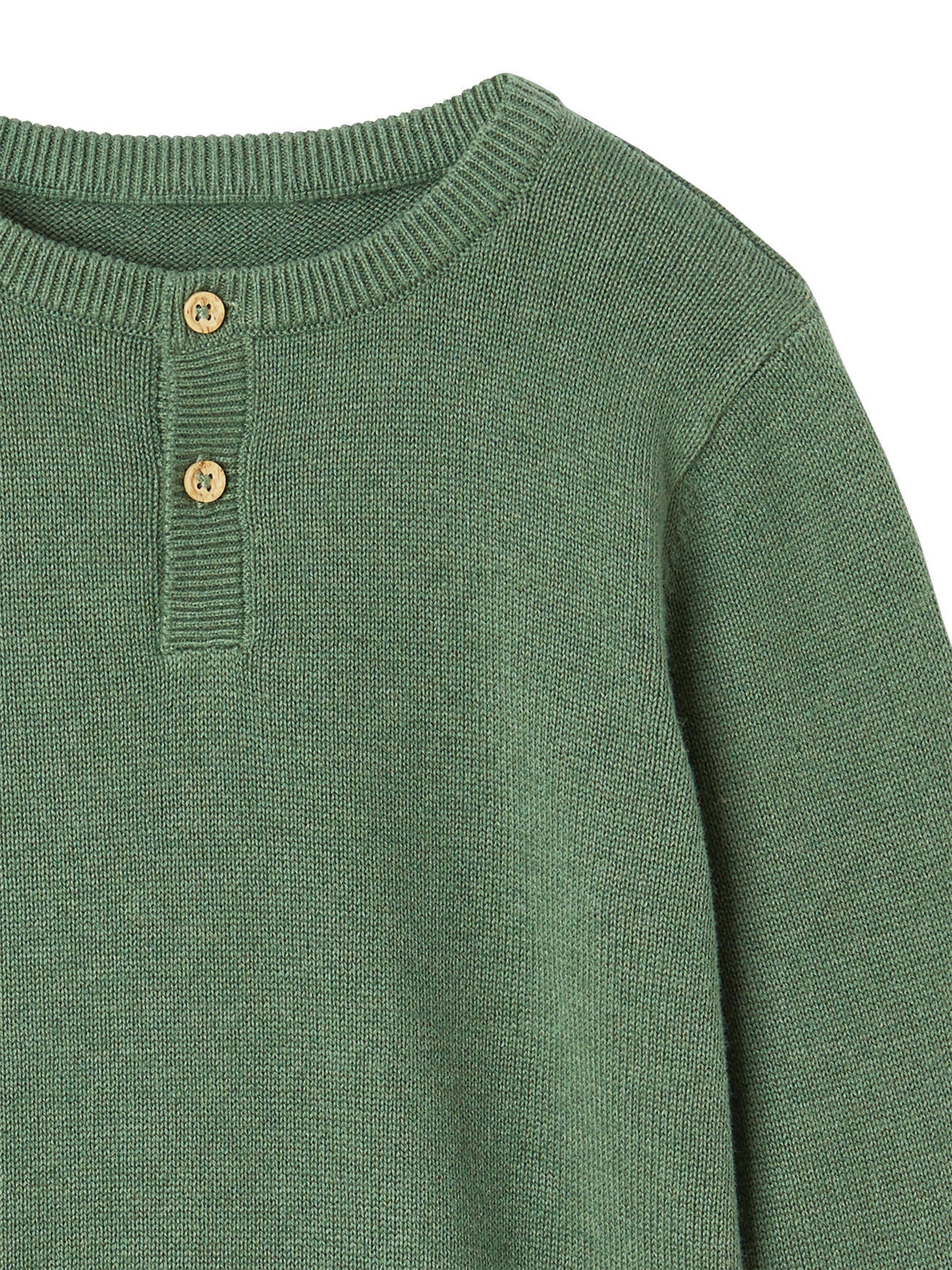 Vertbaudet Jungen Pullover mit Rundhals und Knopfleiste grün meliert