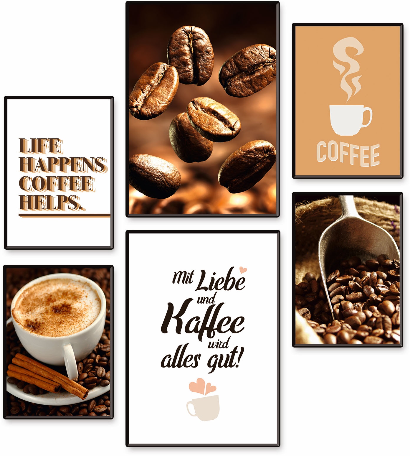 Artland Poster »Kaffee Vielfalt« Kaffee Bilder Set, 6 Stk. tlg. 6er Set, 2xDIN A3 / 4xDIN A4, ohne Rahmen