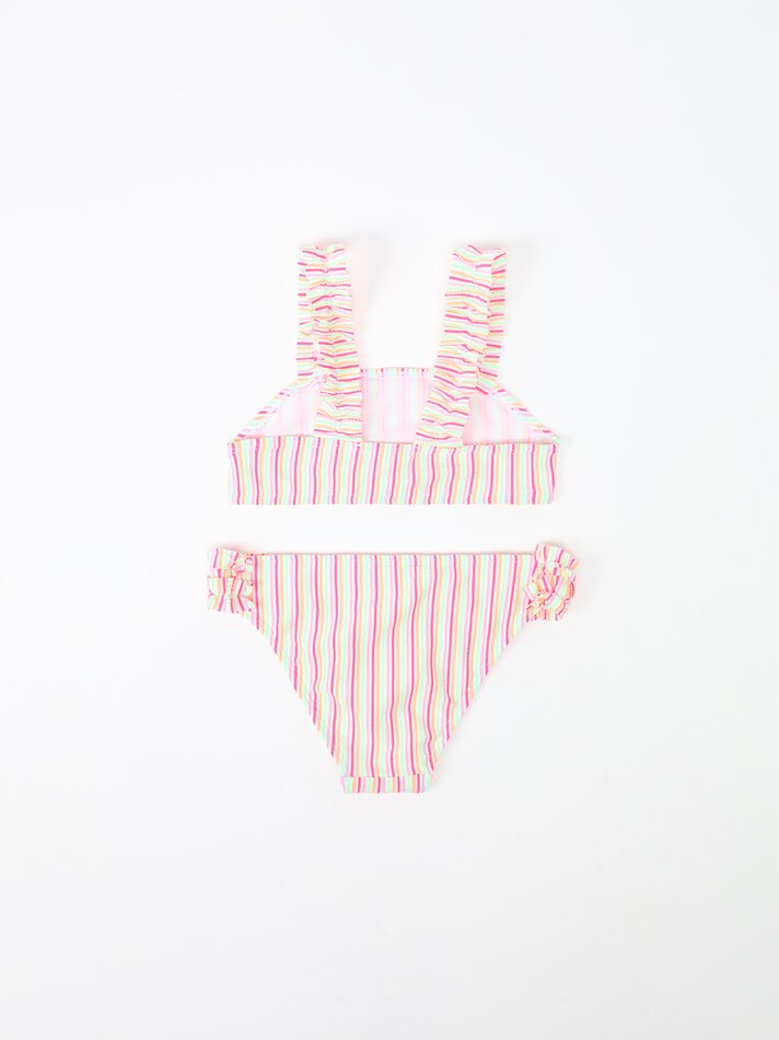 Conjunto de biquíni listrado de duas peças com scrunchie - Fúcsia fluorescente
