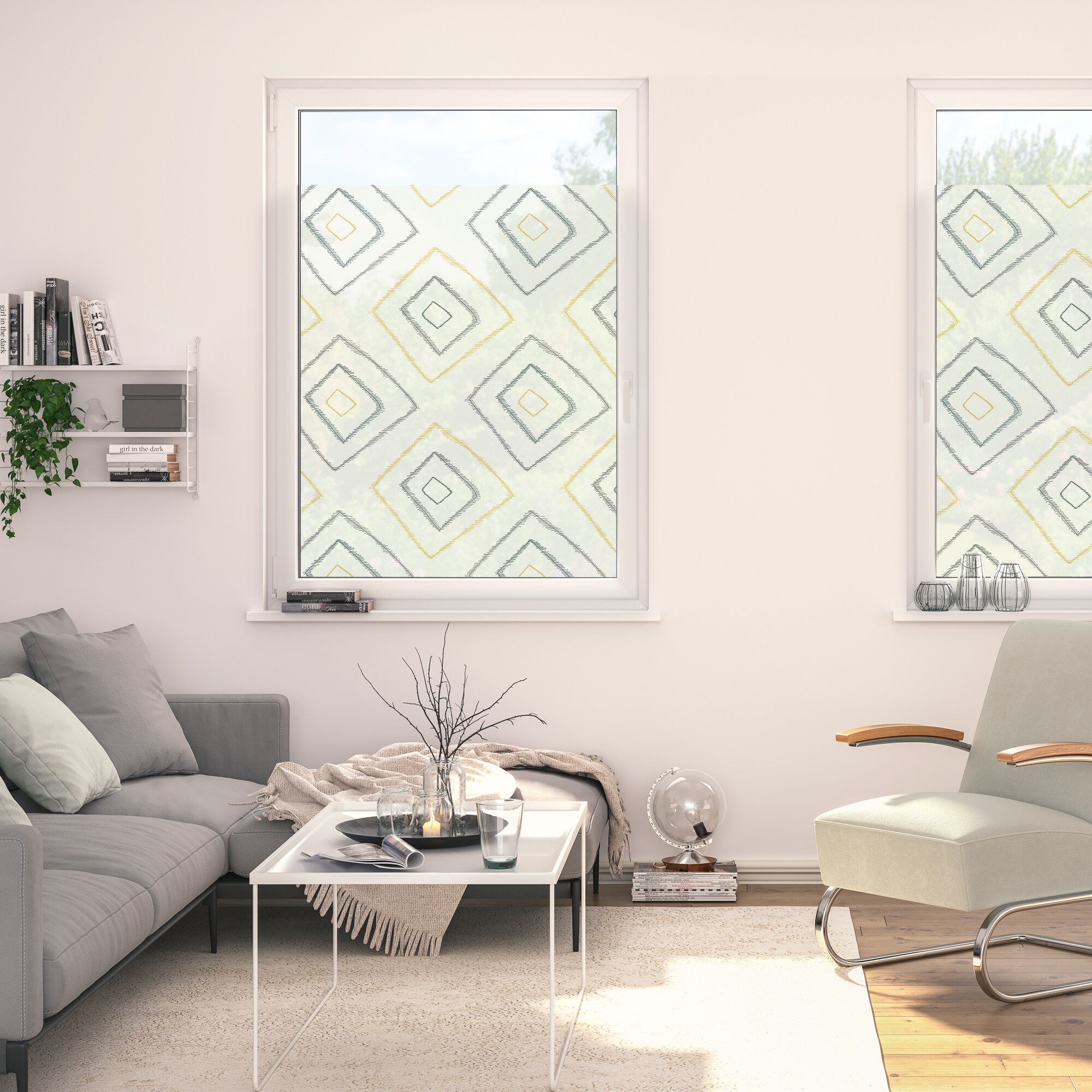 Lichtblick Fensterfolie selbstklebend, Sichtschutz, Stripy Boho Rectangle- Beige