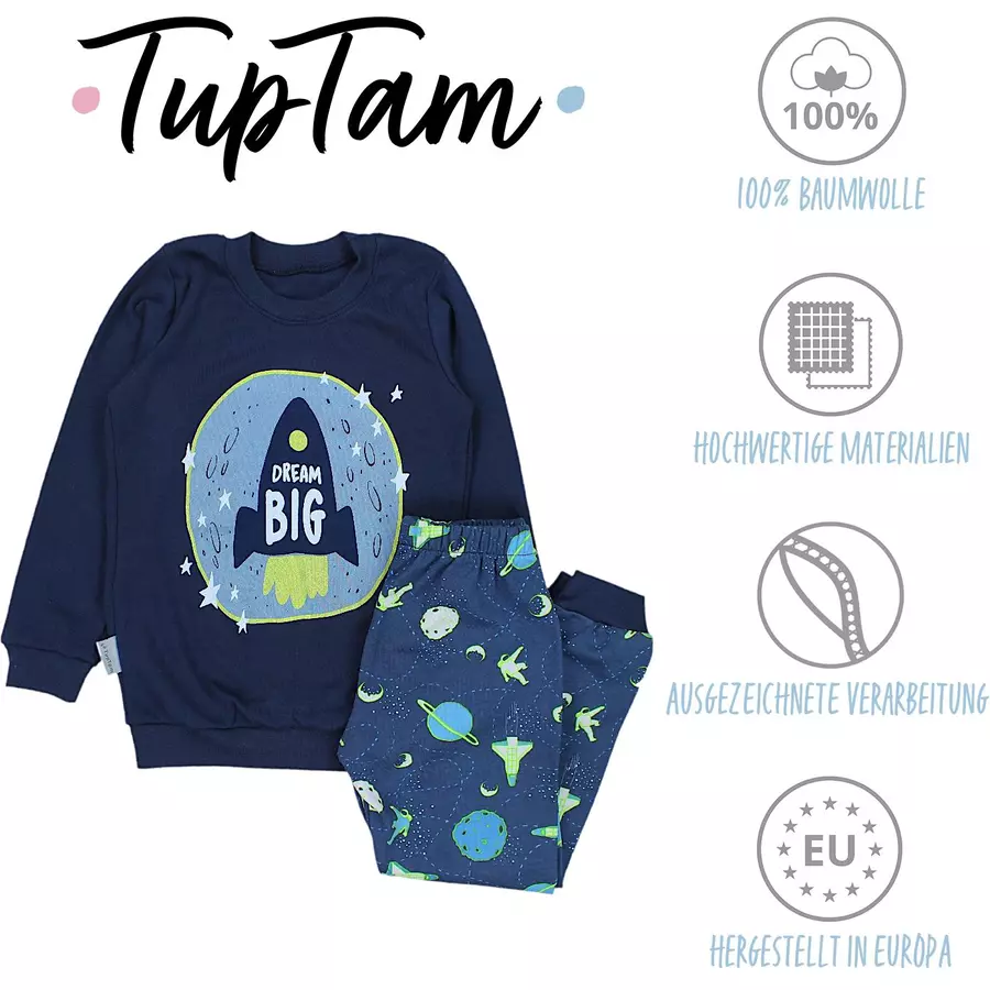 TupTam Kinder Jungen Pyjama Set Langarm 2-teilig blaugrün