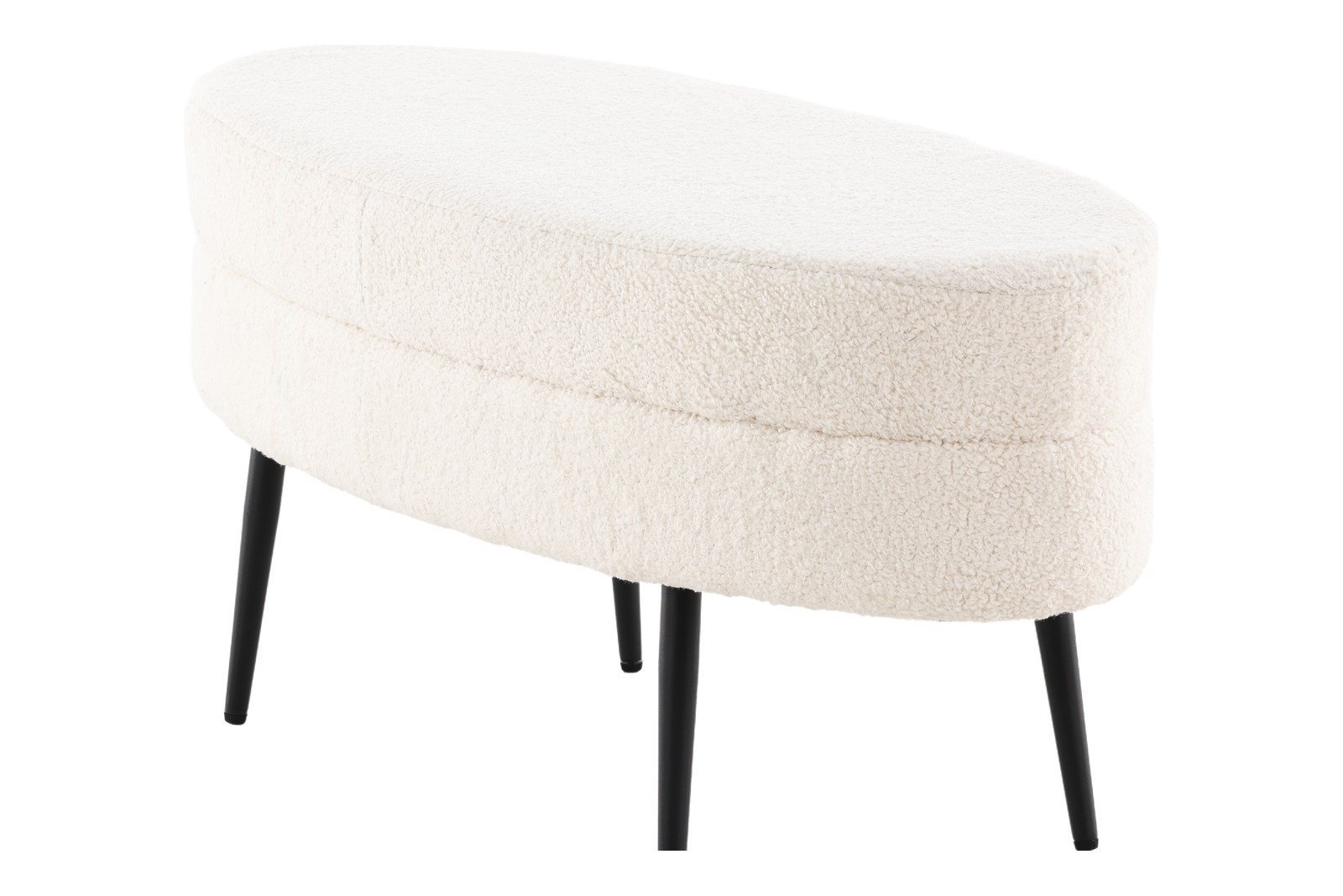 Otto pall Tekstil Teddy Off-white med sorte stålben. 100x40 cm.