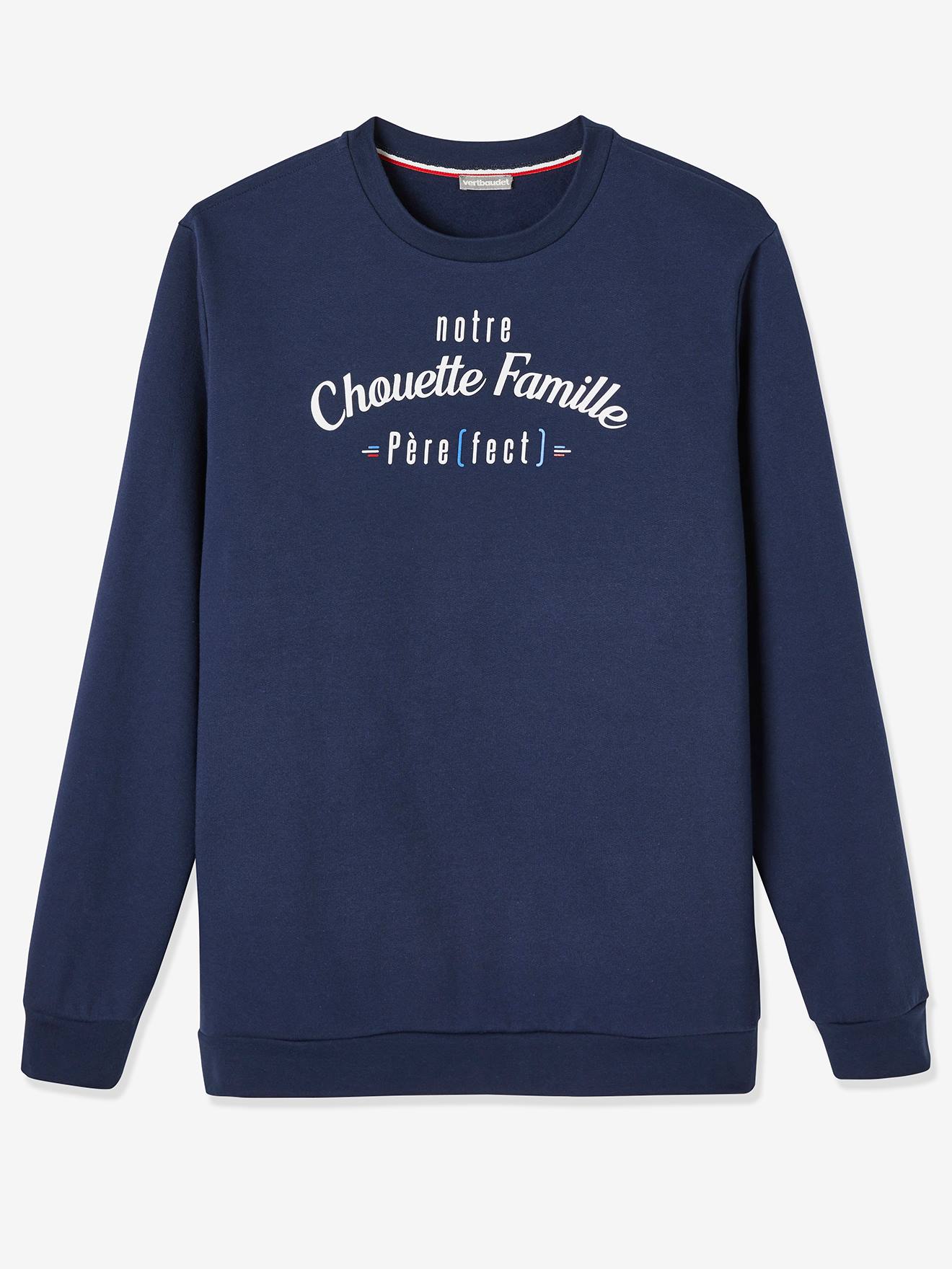 Moletom Notre Chouette Famille da coleção cápsula Vertbaudet, cor sólida azul escuro masculino