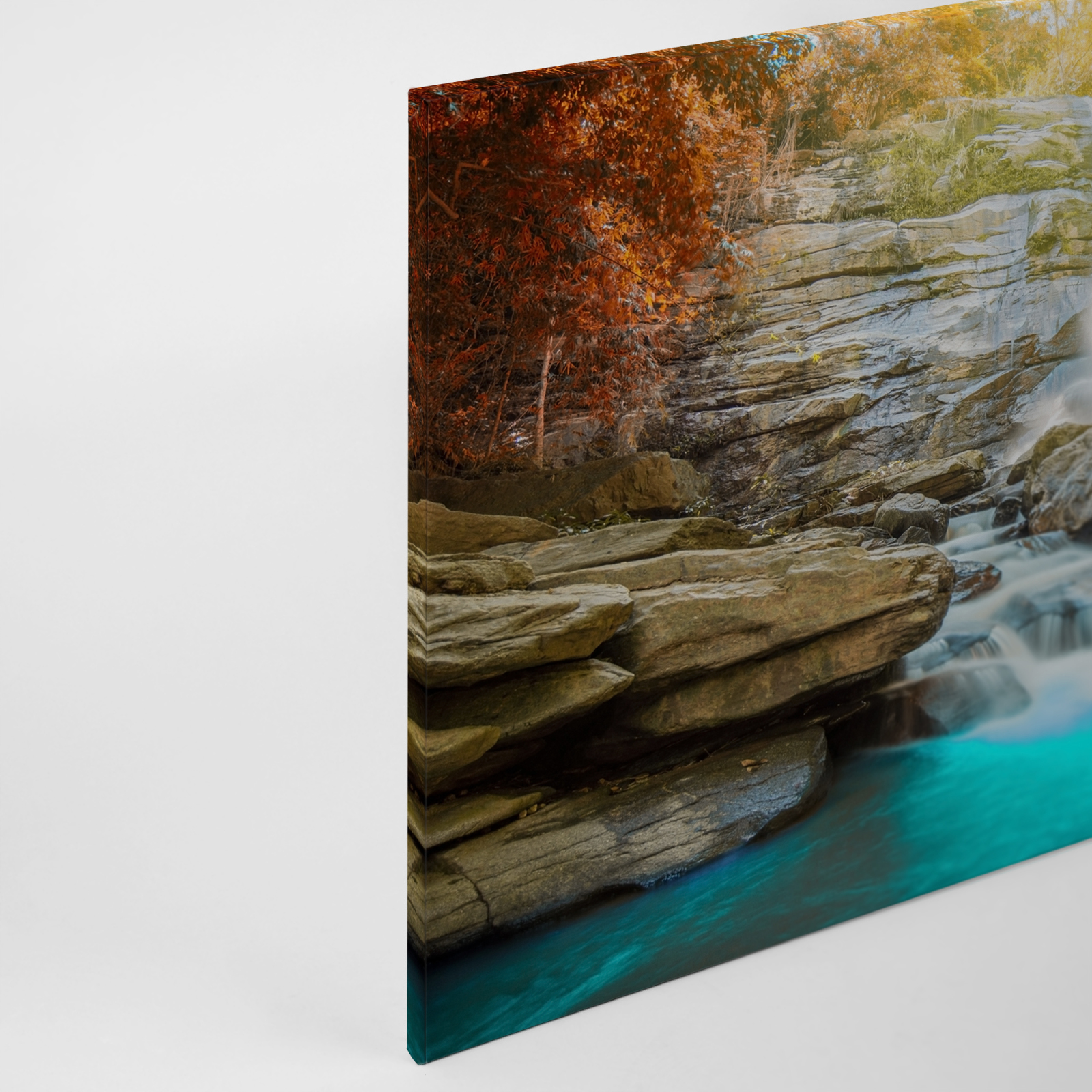 Leinwandbild WASSERFALL - blau-grün - 90x60 cm