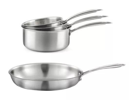 Gourmet - Lot de 3 casseroles inox 16/18/20 cm et 1 poêle inox 32 cm
