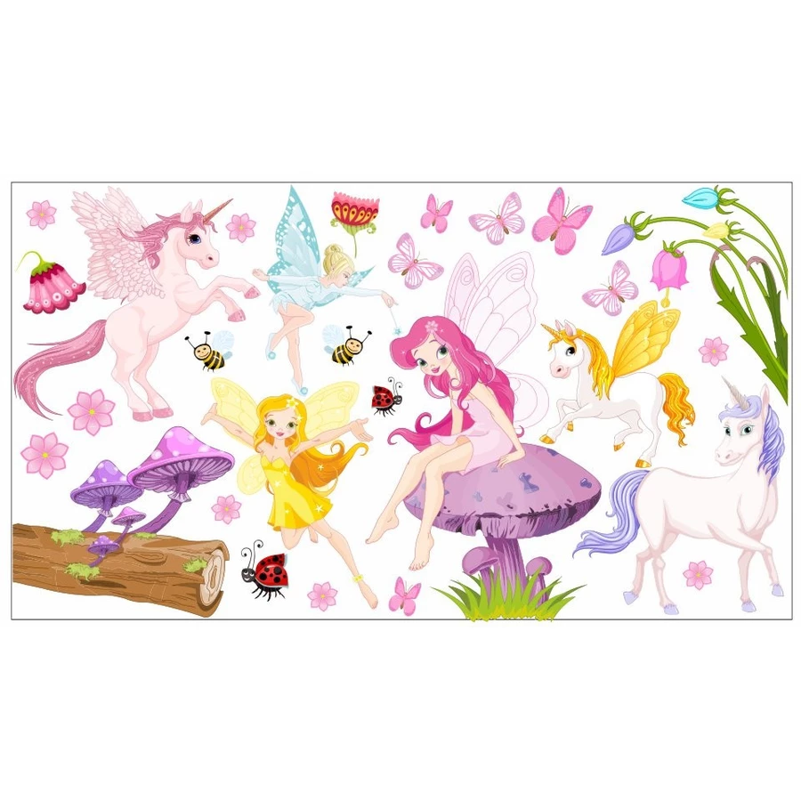Nikima Wandtattoo 010 Wandtattoo Elfenzauber Pilz Einhorn Fee bunt