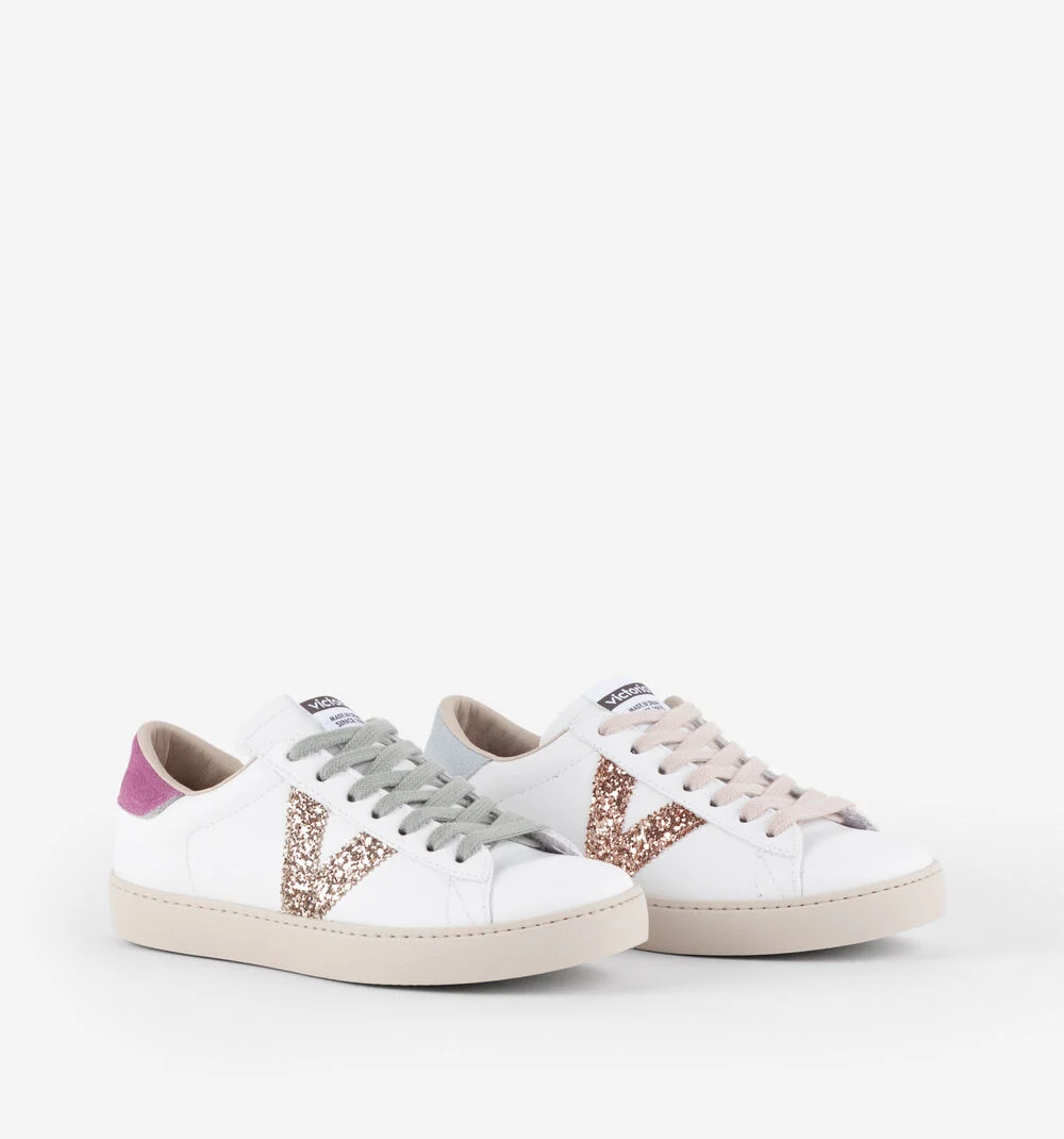 BERLÍN EFFET CUIR & GLITTER Baskets cuir et glitter pour femme JADE