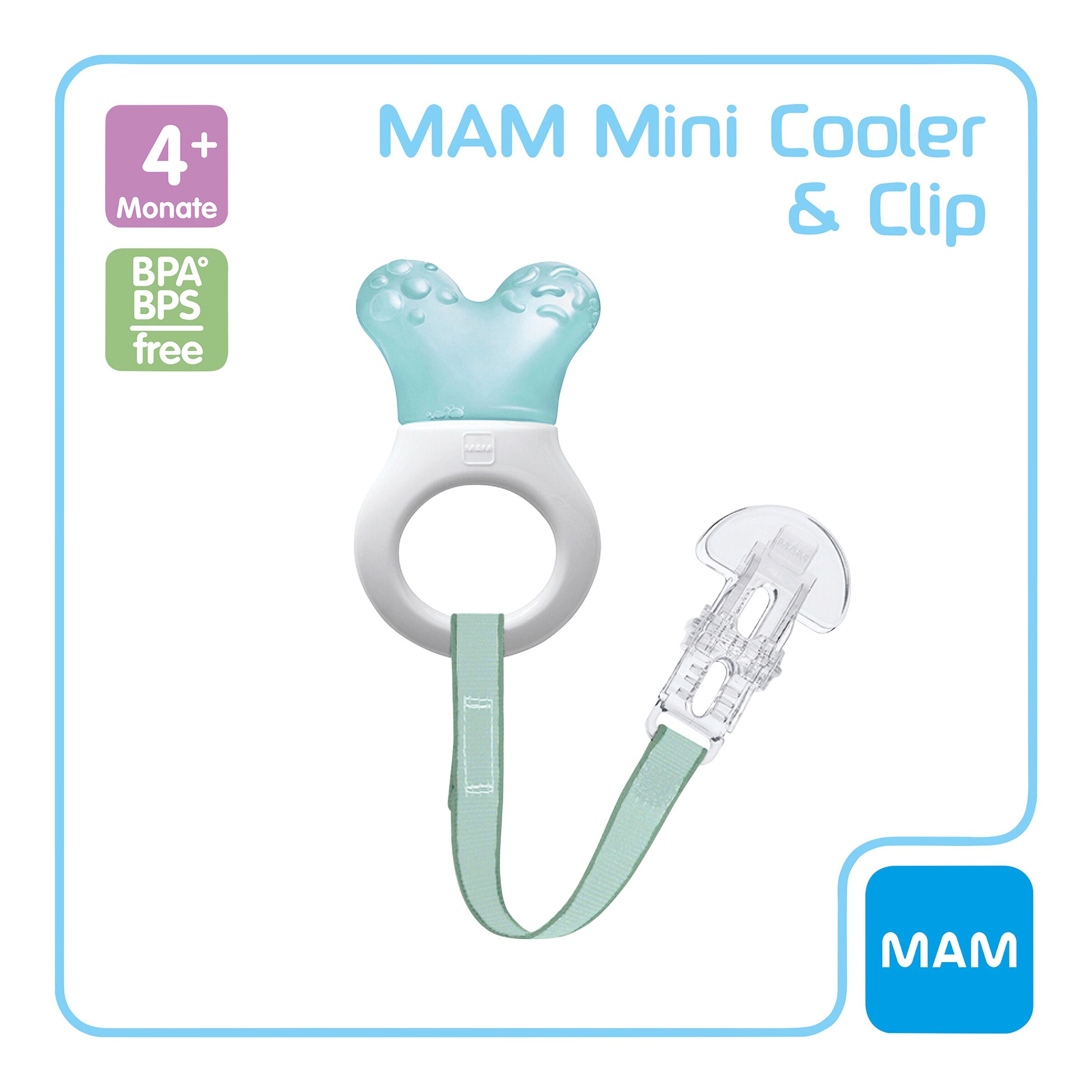 MAM Kühlbeißring Mini-Cooler & Clip türkis