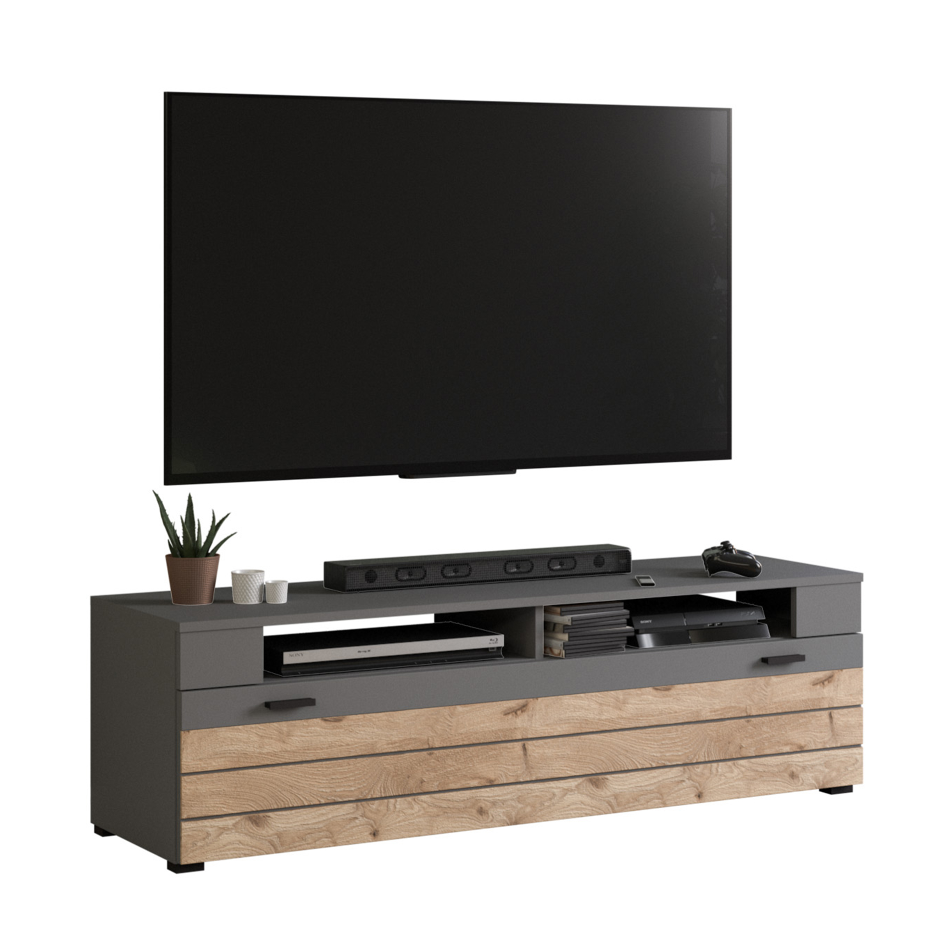 Lowboard FRENO - grau - Nox Oak - 140 cm
