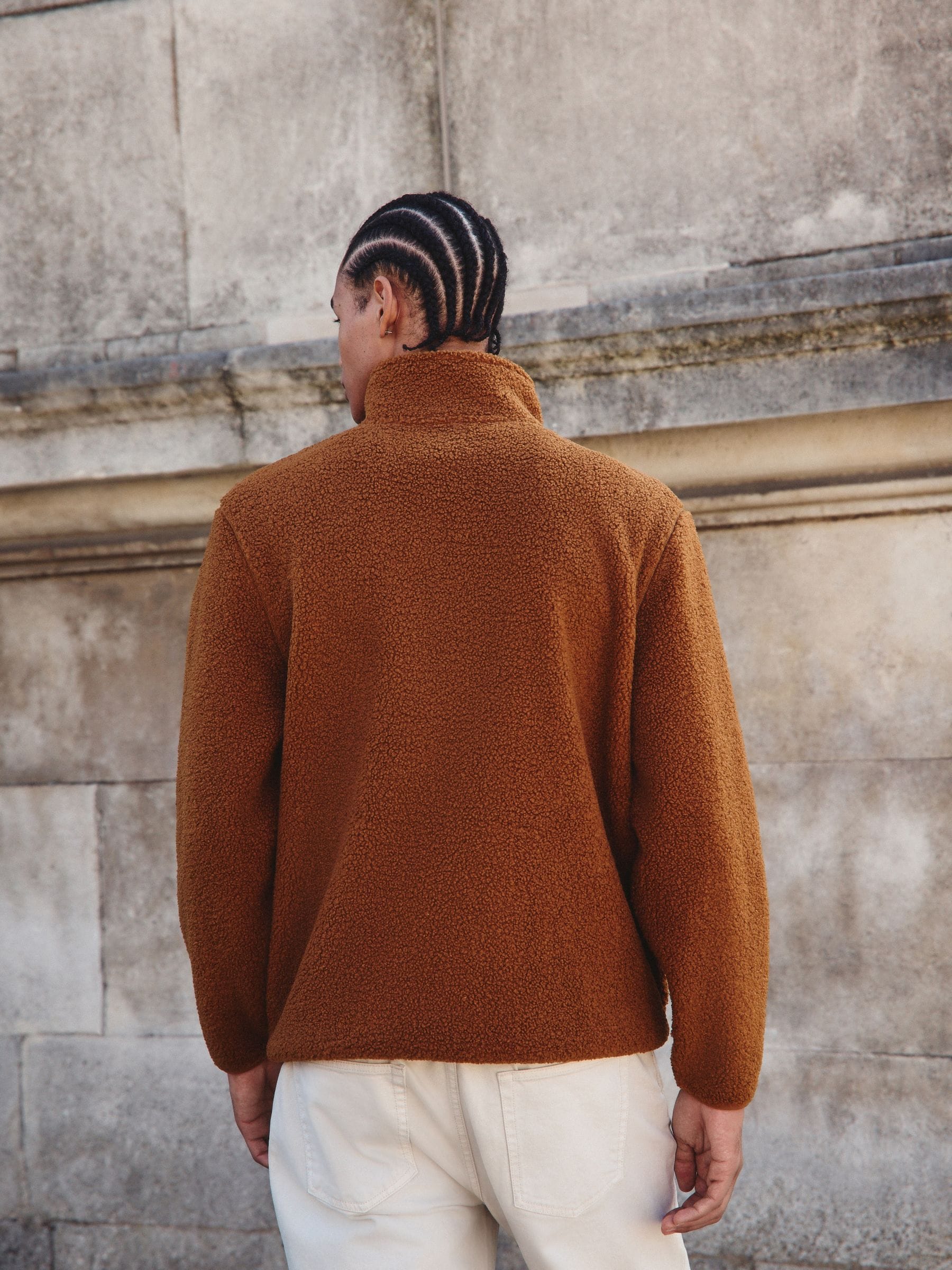 Roestbruin - Borg fleece met opstaande kraag en korte rits