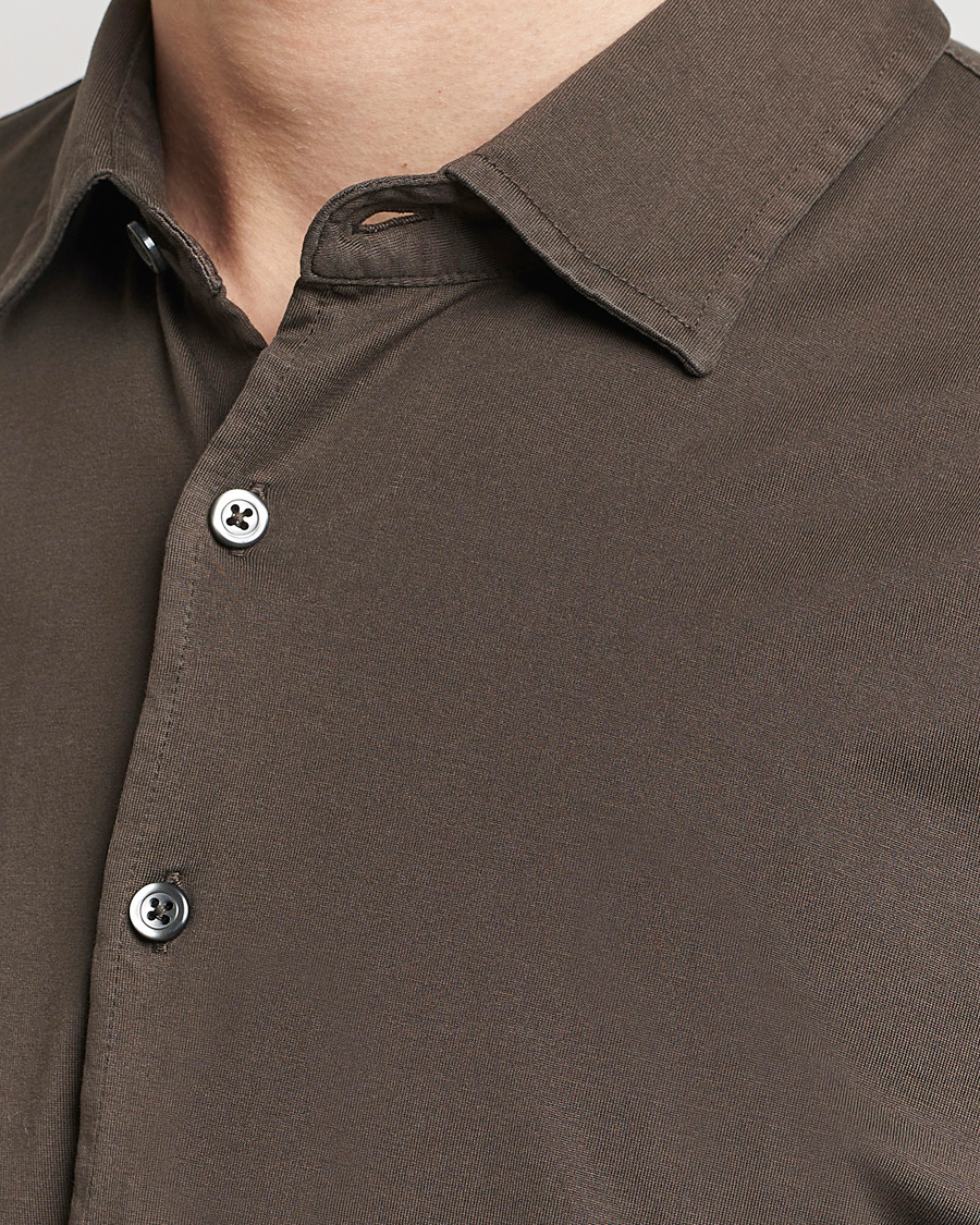 Gran Sasso Washed Cotton Jersey Shirt Dark Brown