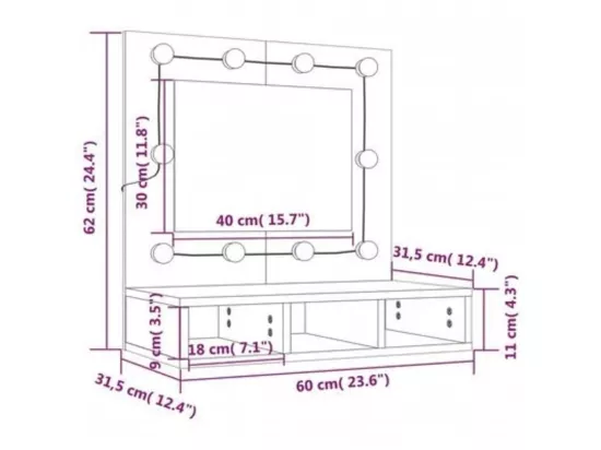 Armoire de miroir avec LED Chêne sonoma 60x31,5x62 cm