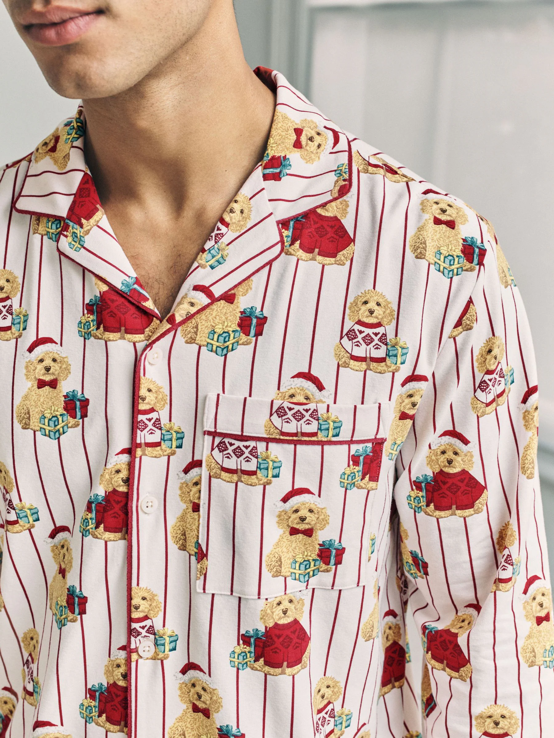 Chelsea Peers Cotton Chip the Christmas Cockapoo Dog Print Long Pyjamas Set