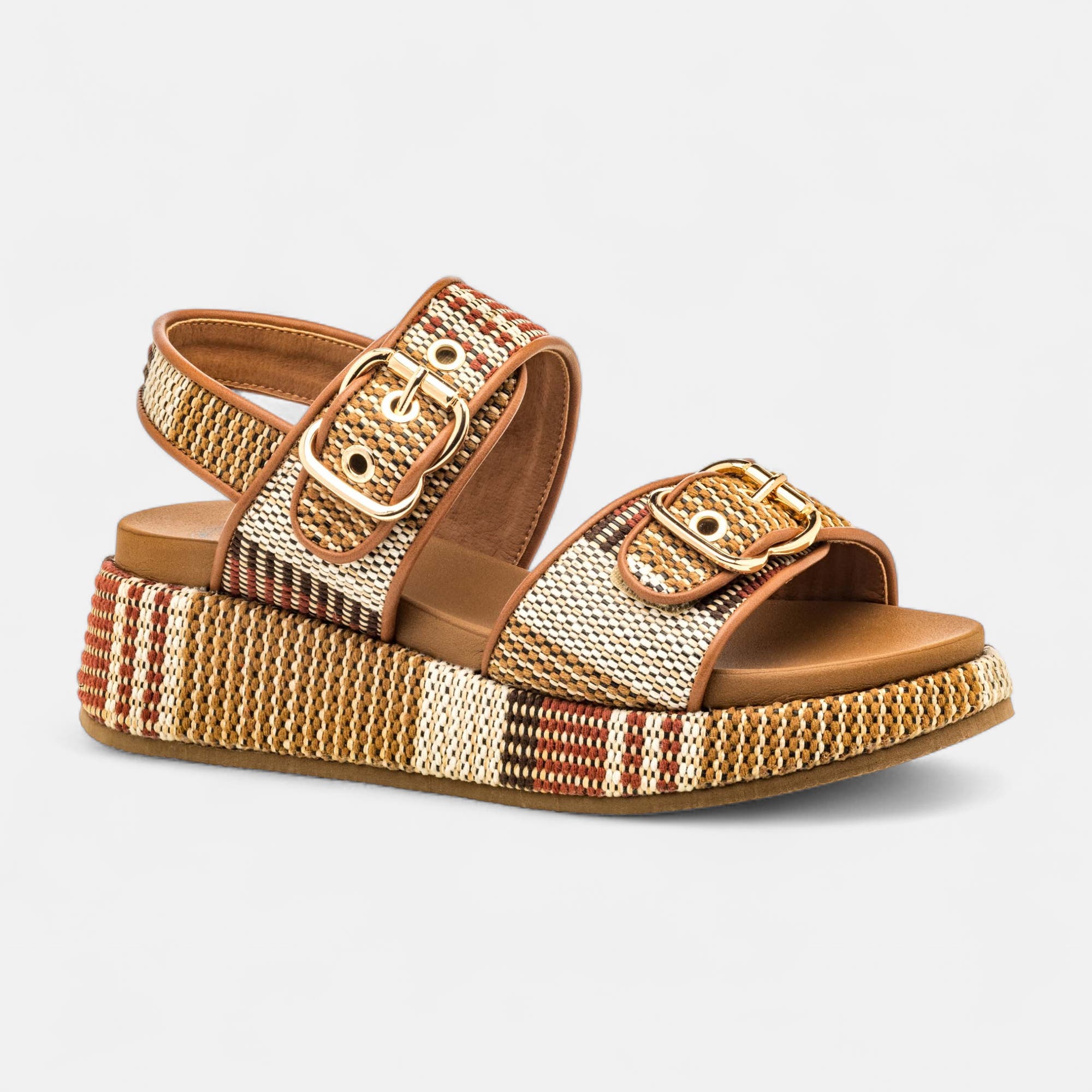 Sandales à talon compensé Femme cognac