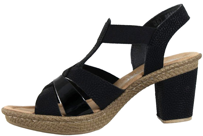 RIEKER SANDAL I SORT PU PÅ HÆL