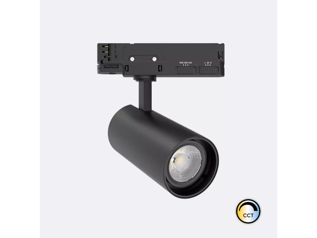 Spot LED sur Rail Triphasé 30W Fasano CCT Dimmable DALI Noir (2700K - 3200K - 4000K) Sélectionnable